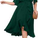 SCOMCHIC Women Plus Size Maxi Dress Short Sleeve Wrap V Neck High Low Split Ruffle Long Dress (Emerald Green) XL