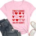 Teacher Shirts for Women-Hello Kindergarten Teacher Short Sleeves Teaching Life Shirt Rainbow Heart Tee Tops (Pink, XL)