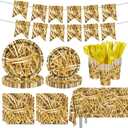 142 Pcs Straw Party Decorations Western Party Decorations Disposable Tableware Set Plates Napkins Cups Serves 20