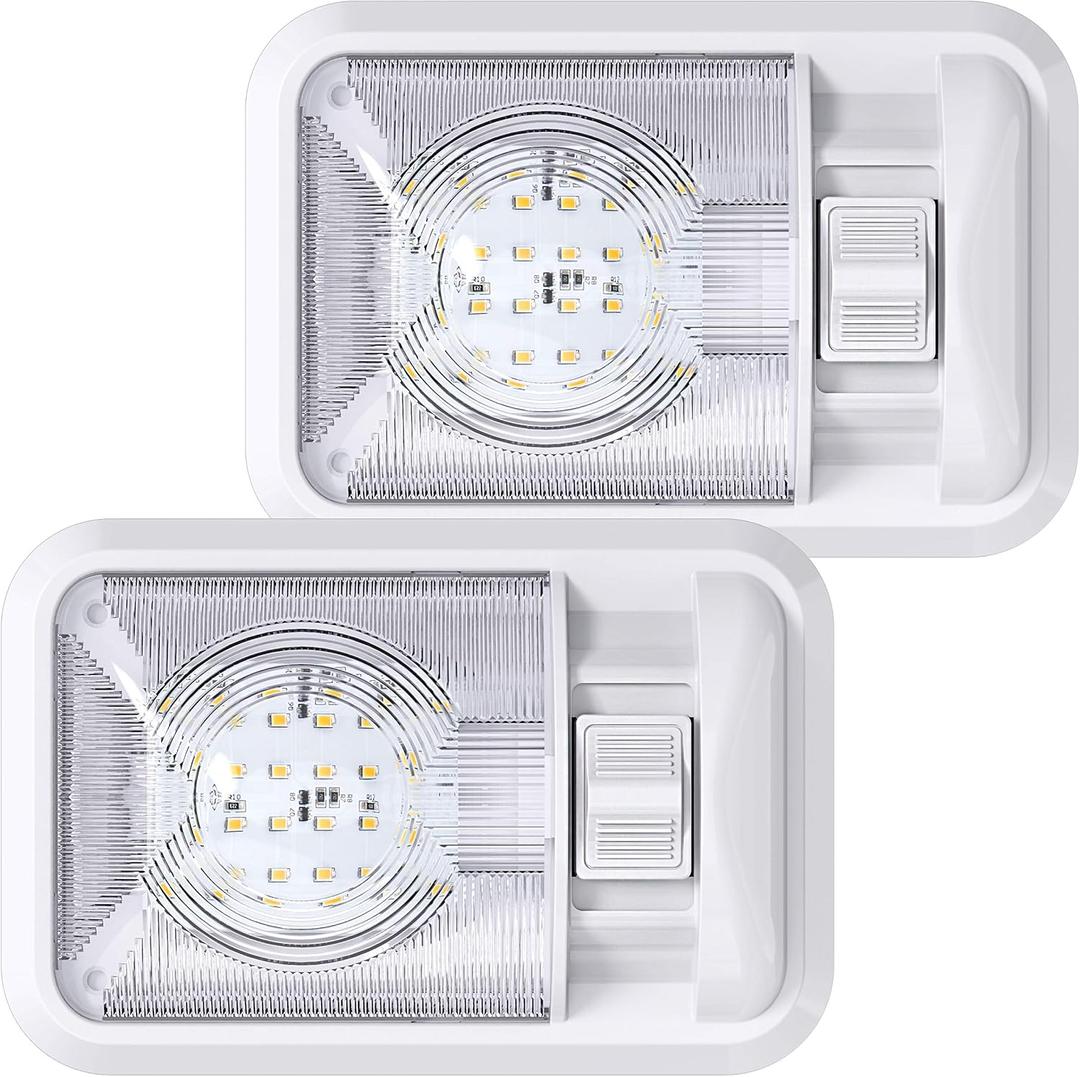 2 Pack 12V RV Ceiling Dome Light RV Interior Lighting for Trailer Camper with Switch, Single Dome 300LM (Natural White 4000-4500K, 2-Pack)
