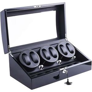 Watch Winder, XTELARY Luxury 3 Motor Quad Watch Winders for Automatic Watches Safe & Wooden Display Box Case 7+8 Storage (Black)