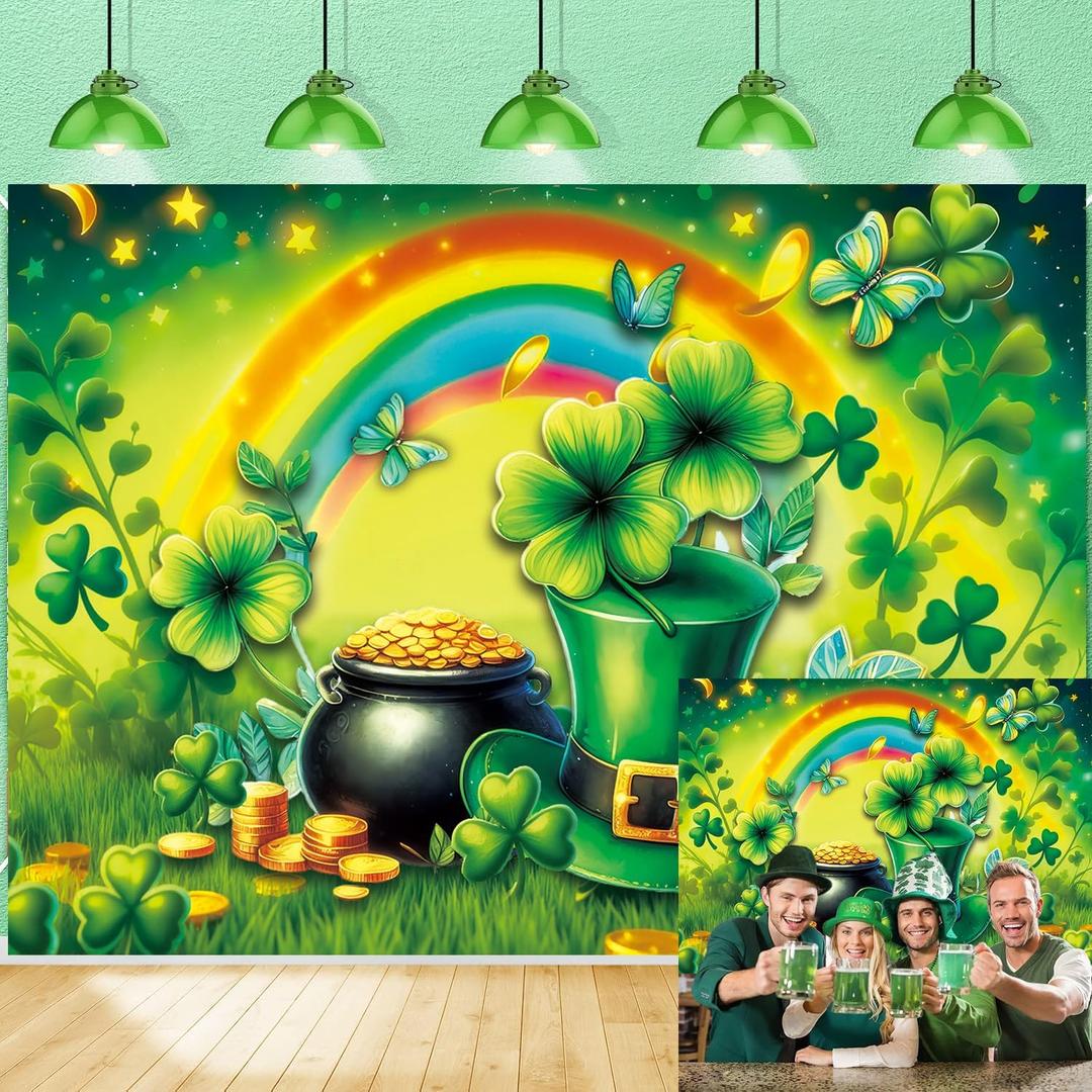 Happy St.Patrick's Day Photo Backdrop Irish Shamrock Rainbow Photography Background St. Patrick's Day Party Decoration Supplies (8x6FT240x180cm)