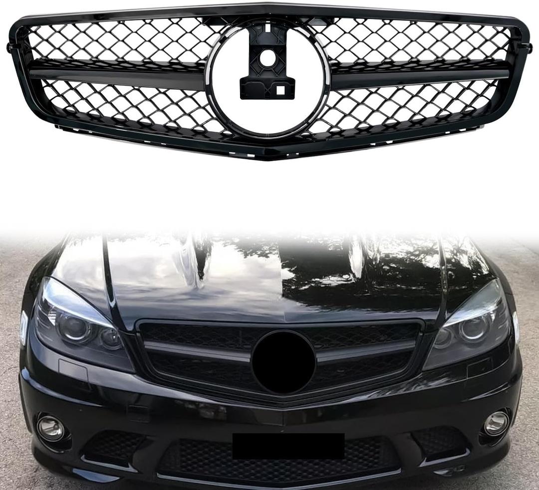 C300 W204 Grill Front Bumper Grille for Mercedes Benz C300 C250 C350 C200 2008-2014, NOT Fit for C63 AMG Style Matte Black