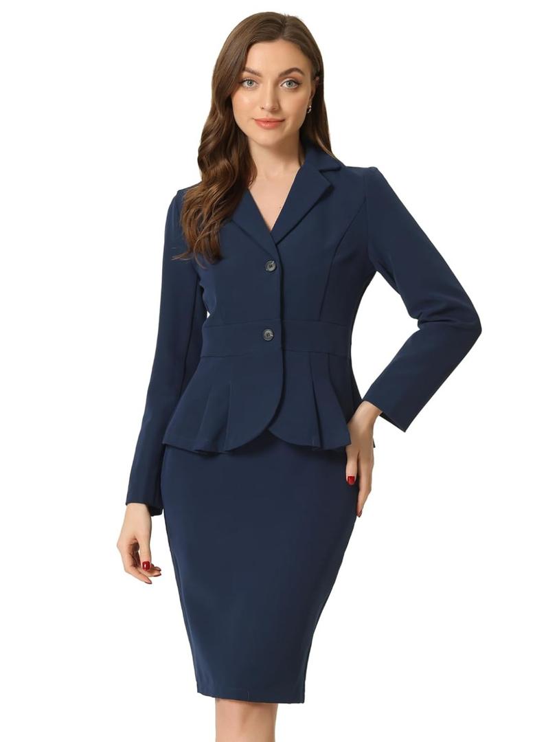 Allegra K 2 Piece Suit Skirt Sets for Women Blazer and Pencil Skirts Formal Office Business Casual Outfits M