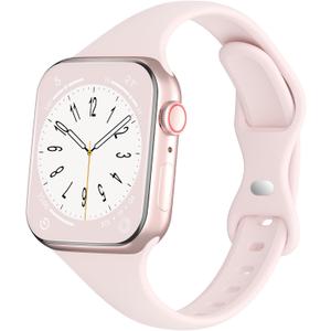 Sport Slim Silicone Bands Compatible for Apple Watch Band 38mm 42mm 40mm 44mm 41mm 45mm 46mm 49mm, Thin Narrow Replacement Strap Wristband for iWatch Series 11/10/9/8/7/SE/6/5/4/3/2/1/Ultra Women Men (Sand Pink)