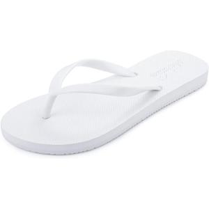 shevalues Slim Flip Flops for Women Beach Rubber Shower Shoes Basic Thong Sandals (7.5, White)