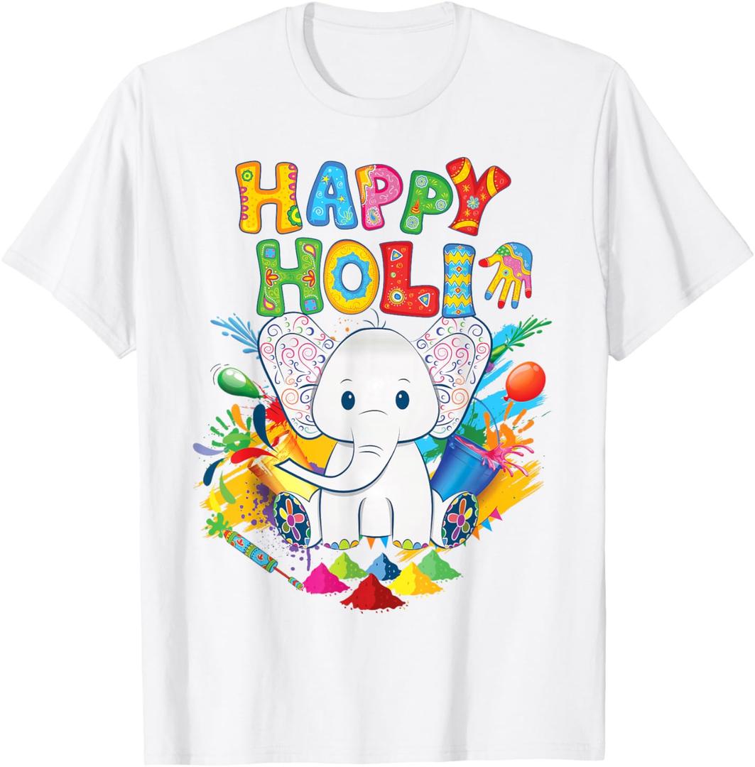 Kids Happy Holi Festival India Color Elephant Hindu Toddler T-Shirt, Size 2T