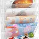 Wall File Organizer Holder Mesh Hanging Paper Document Holder,Vertical 6 Pocket Tier for Office Home, White