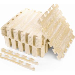 Tebery 16 Pieces Printed Wood Grain Floor Tiles 3/8-Inch Thick EVA Foam Puzzle Floor Mat