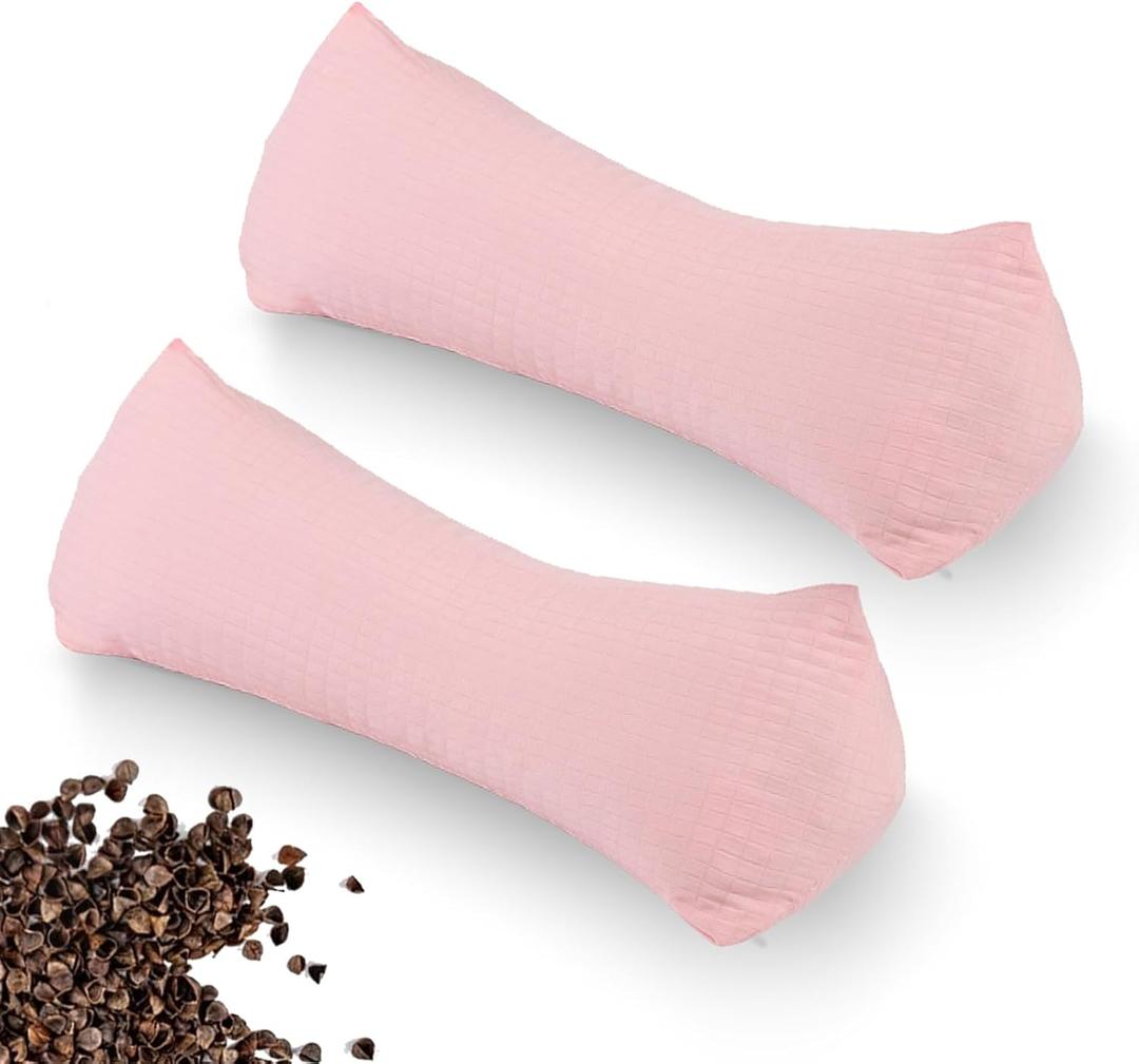 2PCS Buckwheat Neck & Cervical Pillows, Buckwheat Hulls Adjustable Roll Pillow, with Inner Liner Cervical Bolsters, Office Waist Support & Lunch Break for Pain Relief for Sleeping