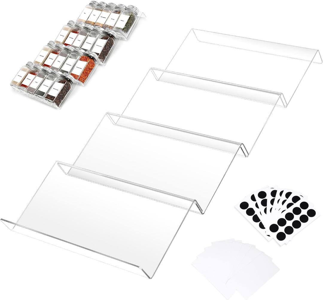 Acrylic Seasonings Spice Rack,Acrylic Spice Drawer Organizer,4 Tier,for Drawer/Countertop,Organize and Display Your Spices,and Seasonings (Jars not Included)