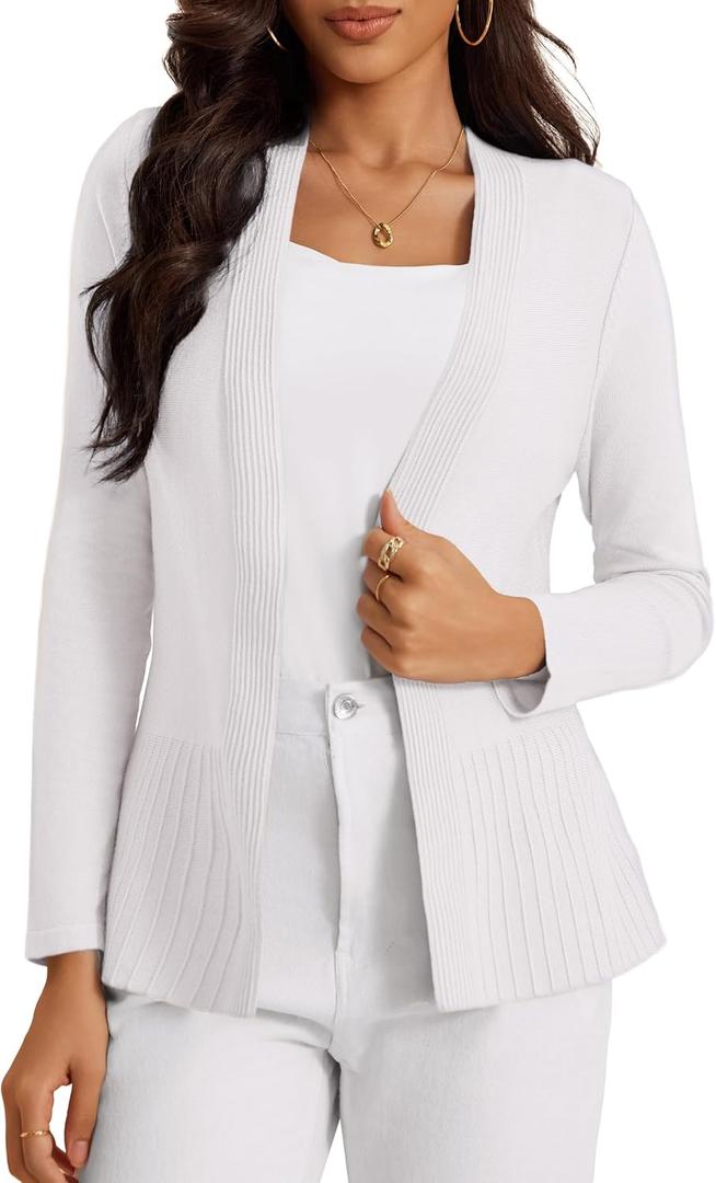 Women's Casual Open Front Sweater Long Sleeve Rib Knit Draped Cardigan L