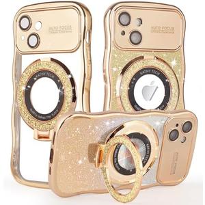 Alxjejo for Glitter iPhone 13 Case Love Heart with Stand Clear Camera Cover Sparkly Phone Case for iPhone 13 Luxury Soft TPU Bling Case for Women Gold