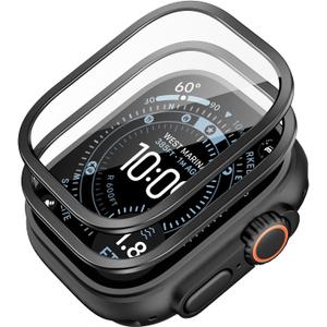 ESR Armorite Screen Protector for Apple Watch Ultra 3 2025 /Ultra 2 /Ultra (49 mm), Military Grade Protection, Tempered Glass Film with Aluminum Alloy Frame, Anti-Scratch, 2 Pack, Black