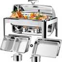 Roll Top Chafing Dishes for Buffet: Rectangular Catering Food Warmer for Parties Birthday Wedding Family Gathering with 1 Full Size & 2 Half-Size Buffet Server Dish& 14QT Water Pan (Stainless Steel)
