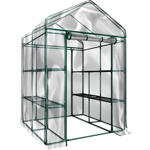 Greenhouse - Walk in Greenhouse with 8 Sturdy Shelves and PVC Cover for Indoor or Outdoor Use - 56 x 56 x 76-Inch Green House by Home-Complete