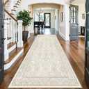 4x10 Rug Runner Non Slip: Washable Area Rugs for Wide Hallway - Soft Vintage Farmhouse Runners for Kitchen Bedroom Dining Room Living Room Entryway - Stain Resistant Low-Pile Thin Carpet Pinkish Ivory