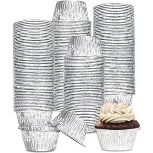 Aluminum Foil Baking Cups 150 Pcs, SUPPHOUS 4 Oz Disposable Ramekin Aluminum Cupcake liners, Silver Foil Baking Cups Muffin Liners for Cupcake, Baking, Egg Tart, Pudding, Creme Brulee