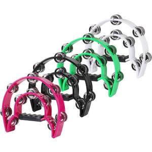 4 Pack Tambourine for Adults, Handheld Tambourine with Metal Jingles, Tamborines Musical Instrument, Half Moon Percussion Tambourines, Double Row Tambourine for Church, Party, KTV