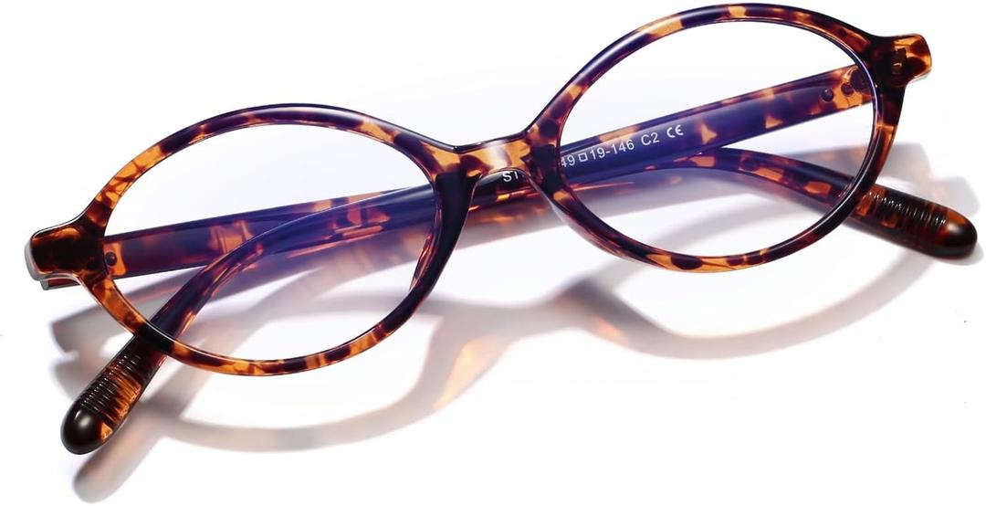 Oval Blue Light Blocking Glasses Vintage Y2K Anti Eyestrain Protection TV Computer Gaming for Women Reno (Amber Tortoise)