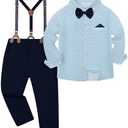 DISAUR Boys Suits 3 Pieces Formal Dress Shirt with Bowtie+Suspender Pants Boy Gentleman Outfits Set 7-8 Years