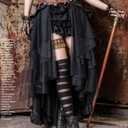 HaoLin Steampunk Retro Victorian Punk Cincher Lace up Long Ruffle Pencil Skirt Black (Black)