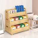 Wisuce Tea Holder for Tea Bags Organizer - Bamboo Tea Organizer for Tea Bags 3-Tier Stackable Wall Mount Large Capacity Tea Storage Box (Nature)