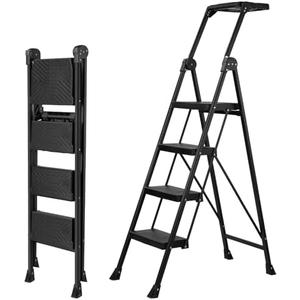 XinSunho 4 Step Ladder, Foldable Handrail & Tool Tray Stool Ladders with Anti-Slip Wide Pedal, 660 lbs Sturdy Steel Ladder for Home Kitchen and Outdoor