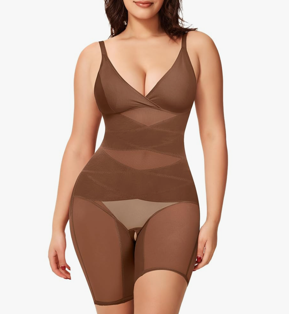 KUMAYES Shapewear Bodysuit for Women - Tummy Control Butt Lifter Fajas Body Shaper V-Neck Body suit Waist Trainer,XL