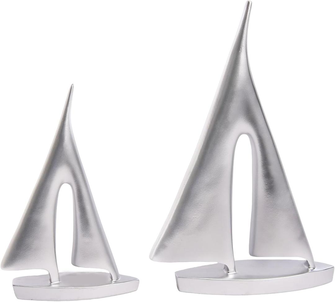 Modern Sculptures Home Decor, Silver Sailboat Decor Ornament, Boat Decorations Statue Decor, Art Sculptures and Statues, Sailboat Gifts Home Office Bathroom Shelf Decor Nautical Decor (2 Pack)