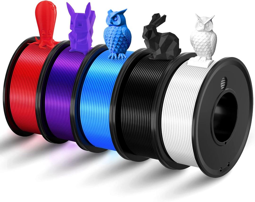 Haosegd 3D Printer Filament PLA 1.75mm 3-D Printing Materials 5 Colors Bundle Print Filiment 1.75 mm White Black Red Blue Purple Dimensional Accuracy 0.02mm Fillament Spool Vacuum Packaging 250G X 5