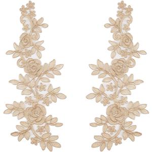 GORGECRAFT 4PCS 3D Embroidered Flower Lace Patches Appliques Decorative Floral Leaves Sew on Patch DIY Collar Sewing Fabric Applique for Wedding Dress Bridal Dress Costume Hat Bag Jeans Wheat