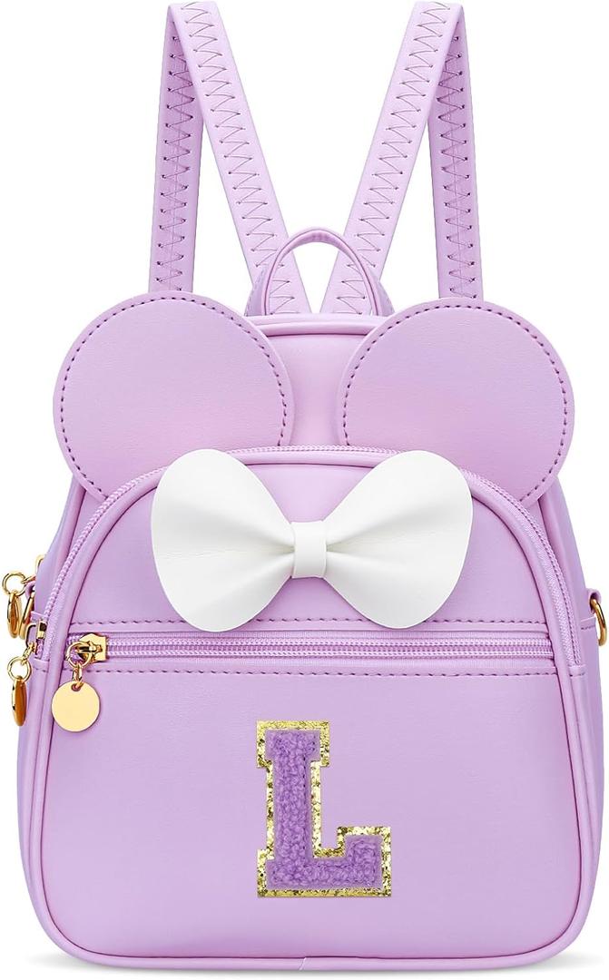 KKXIU Girls Initial Bowknot Cute Mini Backpack Small Women Daypacks, Personalized Trendy Stuff Gifts for Kids and Teen - Purple - L