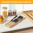 TIOPGHAD Small-Bamboo-Silverware-Drawer-Organizer, Expandable Utensil Kitchen Cutlery Tray Flatware Organization Adjustable Wood Tableware Dividers Storage (with Removable Knife Block)(Natural)