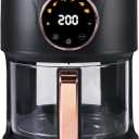 Airy Fryer, 4.7Qt 1200W Glass Air Fryer, 6-in-1 Functions, Digital Display, 360 Viewable, Dishwasher Safe, Adjustable Temp 80~200(175F - 400F), 60 Min Timer, Nonstick Basket, Black