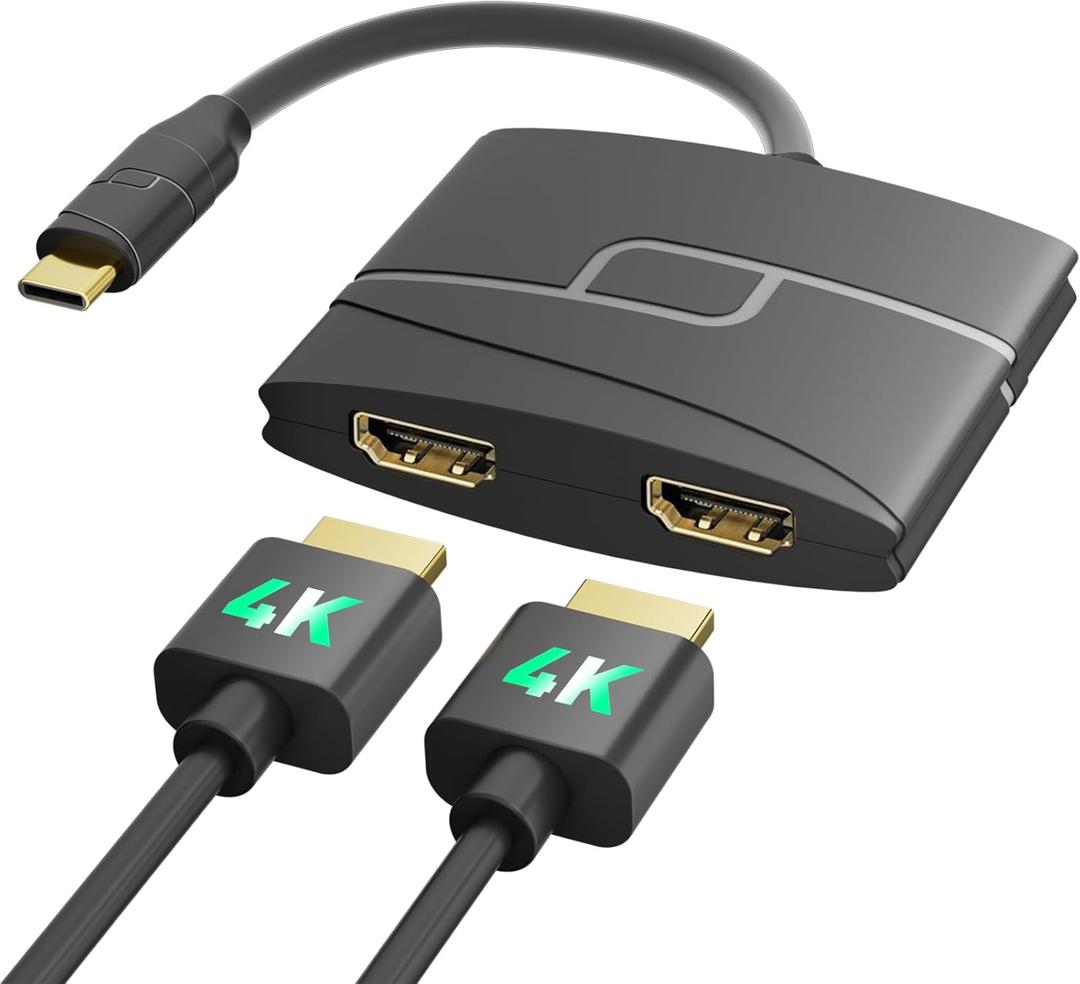 USB C to Dual HDMI Adapter | 4K@60Hz | HDMI Splitter Extended Display for Windows & MacBook Pro/Air, HP, Dell, Lenovo