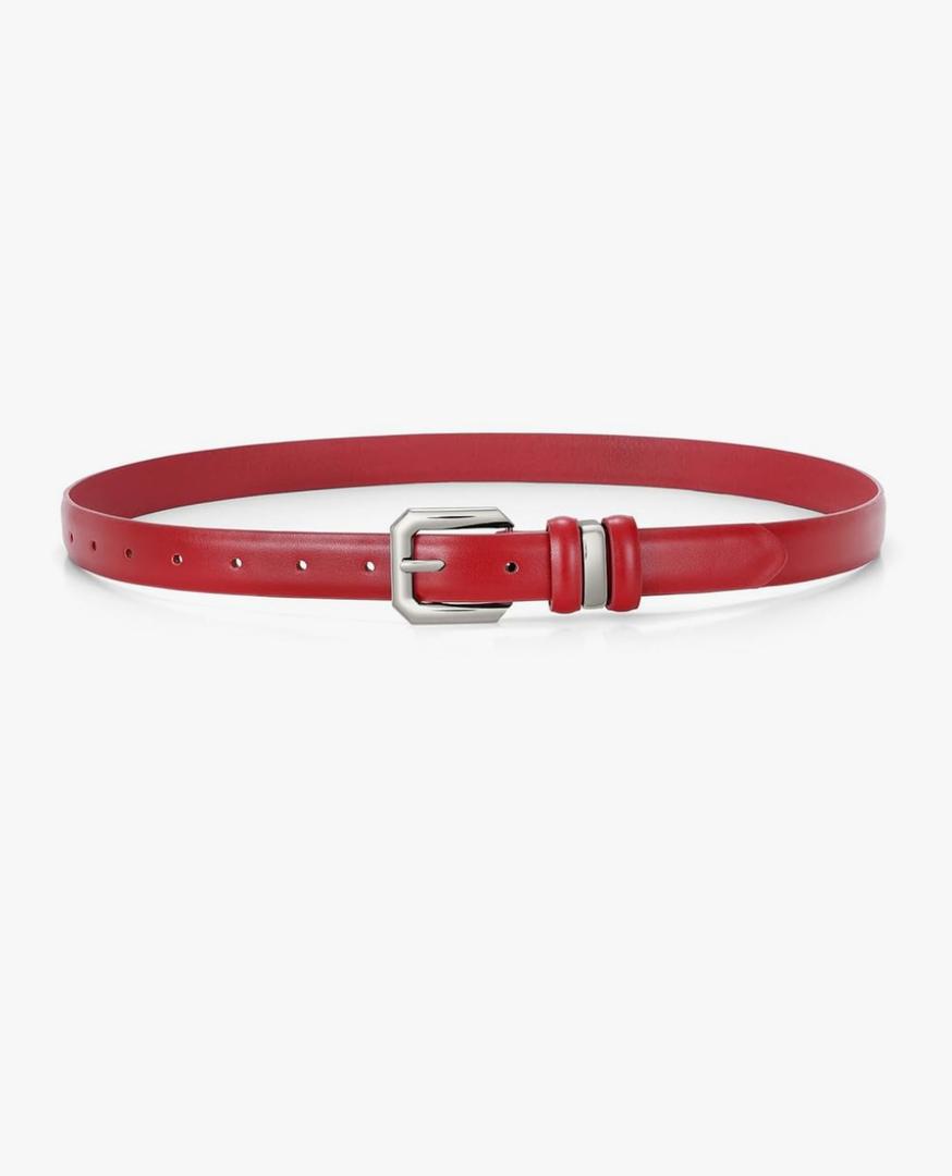 XZQTIVE Women Leather Belt for Jeans Pants Dresses Fashion Ladies Skinny Leather Belt with Silver Buckle