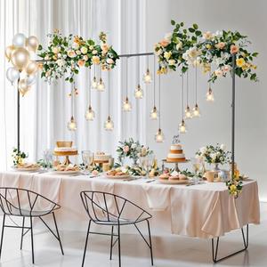 Almirantra Over The Table Rod Stand with Clamps, Adjustable 29"-44" Tall 46"-98" Length, Table Arch Stand for Wedding Birthday Party Anniversary Halloween Christmas Decoration Supplies(Black)