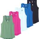 Real Essentials 5 Pack: Women's Crossback Keyhole Open Back Workout Tank Top Dry-Fit Sleeveless Yoga Gym (3X)