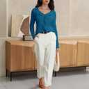 Women's Long Sleeve Shirts Dressy Casual V Neck Ruffle Knit Tunic Tops 2025 Fall Trendy Work Blouse (S)