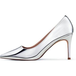 Elisabet Tang 3 in Classic Pointy Pull on Heeled Wedding Pumps - Comfortable Stiletto Closed Toe Dress Heels for Prom Work (10, Silver)