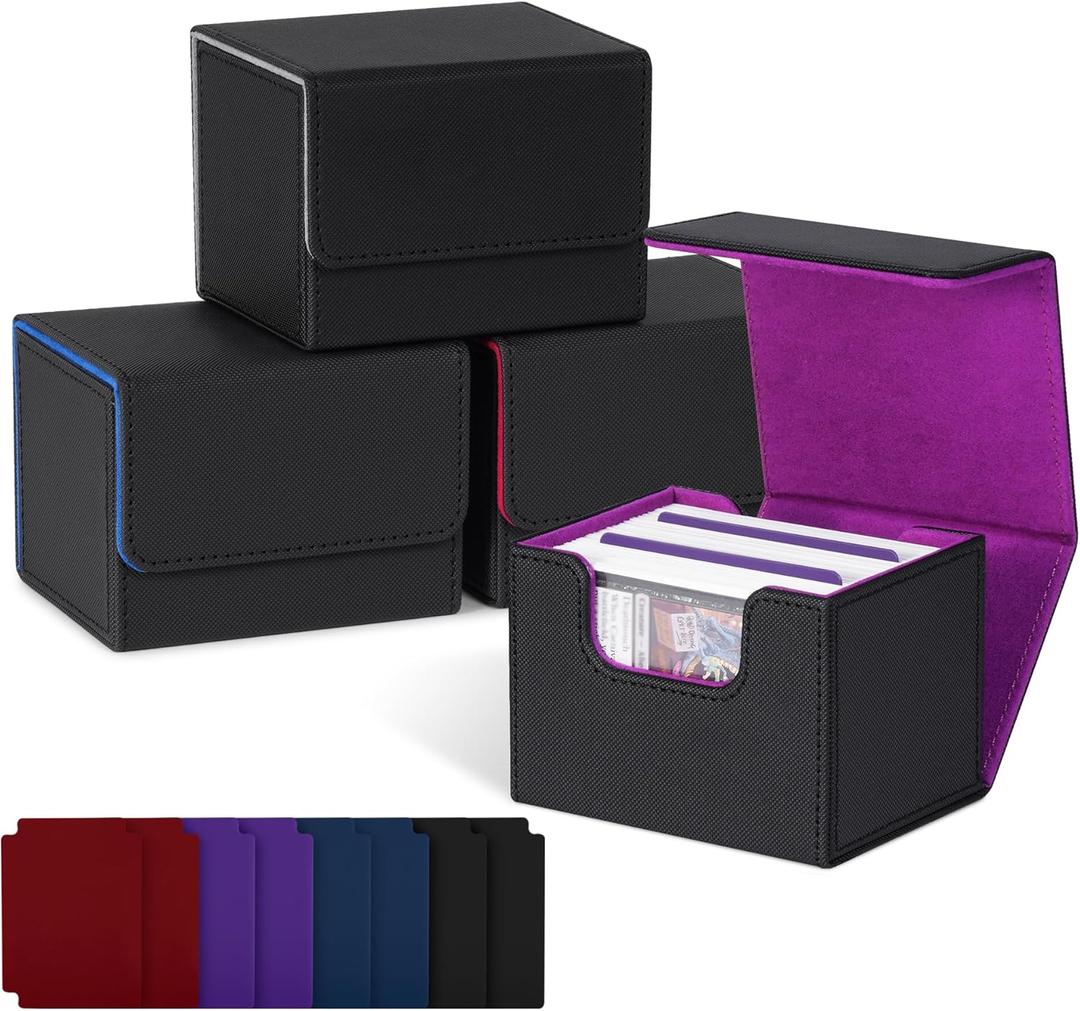 ZLCA Card Deck Box for Trading Cards, MTG Commander Deck Box Holds 120+ Single Sleeved, Leather Magnetic Card Storage Case Fits for TCG CCG Magic(Black Set) (4pcs-Multicolor)
