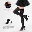 2 x Women's Satin Bows Thigh High Stockings Hold-ups Snag-Resistant Knee High Long Socks (Black)