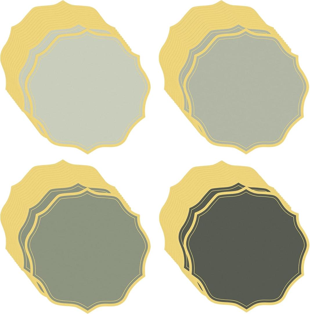 100 Pcs Round Sagegreen Paper Placemats 13.5 Inch Scalloped Disposable Paper Place Mats Decorative Flower Shape Doilies Table Mats for Wedding Baby Shower Banquet Party Holiday Table Decor