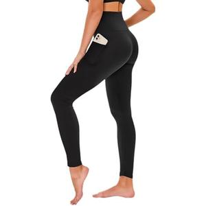 High Waisted Leggings for Women - No See Through Tummy Control Cycling Workout Yoga Pants with Pockets Reg & Plus M