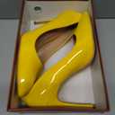 COLETER Women's 4 Inch Pumps Pointy Toe Wedding Dress Shoes Slip on Stiletto Pumps Patent Yellow 9US