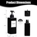 YUEYANG Black Shampoo and Conditioner Bottles, 16.9OZ Pack of 3 Empty Shower Bottles Rerefillable with Labels, Black Shower Dispenser with Pump (2.5 x 2.5 x 8 Inch)