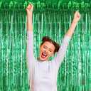 Green Streamers Green Birthday Decorations - Foil Fringe Curtain Backdrop for Dinosaur Birthday Decorations Jungle Party Decorations-5 Packs