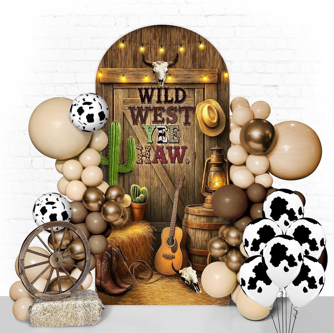 7.2FT Wild West Arch Cover - Double-Sided Stretchable Spandex Arch Backdrop Cover with Western Design for Cowboy Parties, Weddings, Birthdays & Events (Brown) 7.2FT Wild West Arch Cover - Double-Sided Stretchable Spandex Arch Backdrop Cover with Western Design for Cowboy Parties, Weddings, Birthdays & Events (Brown)