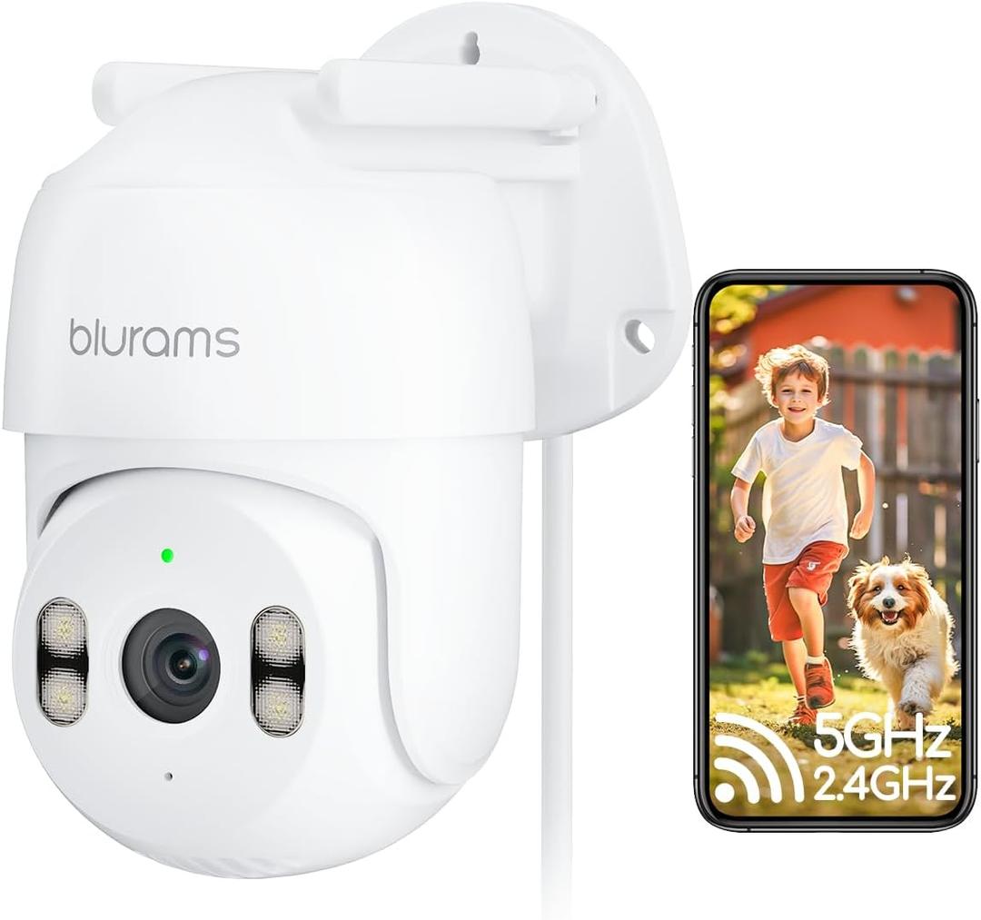 blurams 2K Outdoor Camera Wired, 5GHz/2.4GHz Wi-Fi Cameras for Home Security Outside with 360 PTZ, Color Night Vision, Motion Detection Tracking, Two-Way Audio, IP66 Weatherproof, Works with Alexa